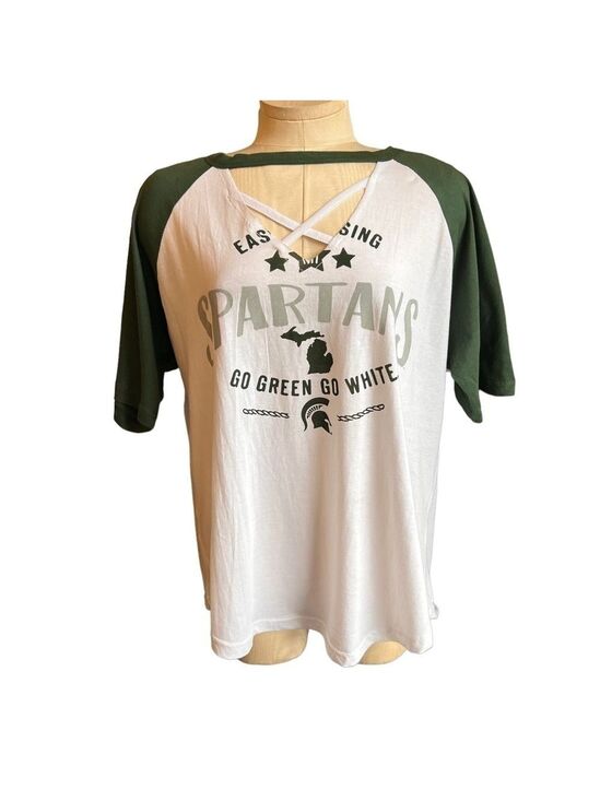 Pressbox Tops - Michigan State University Spartans Women’s Criss Cross T-Shirt Size 1X New